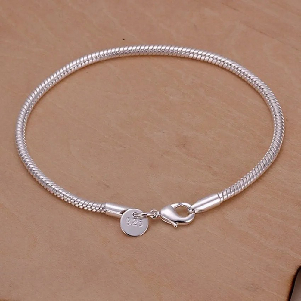 Men Accessories Chain And Bracelet - 925 الفضة 3 مللي متر الأفعى